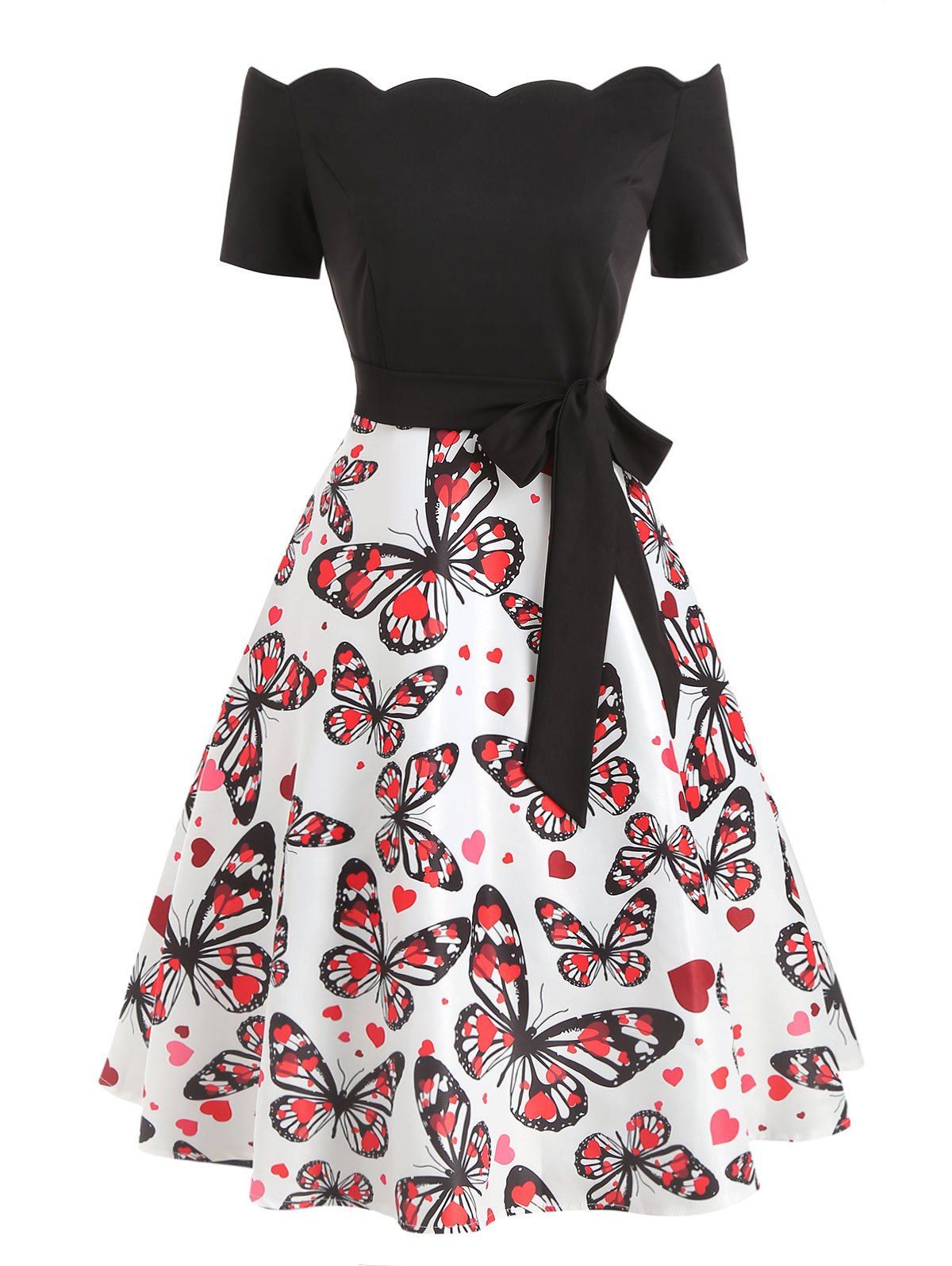 

Vintage Scalloped Butterfly Print Dress, Black
