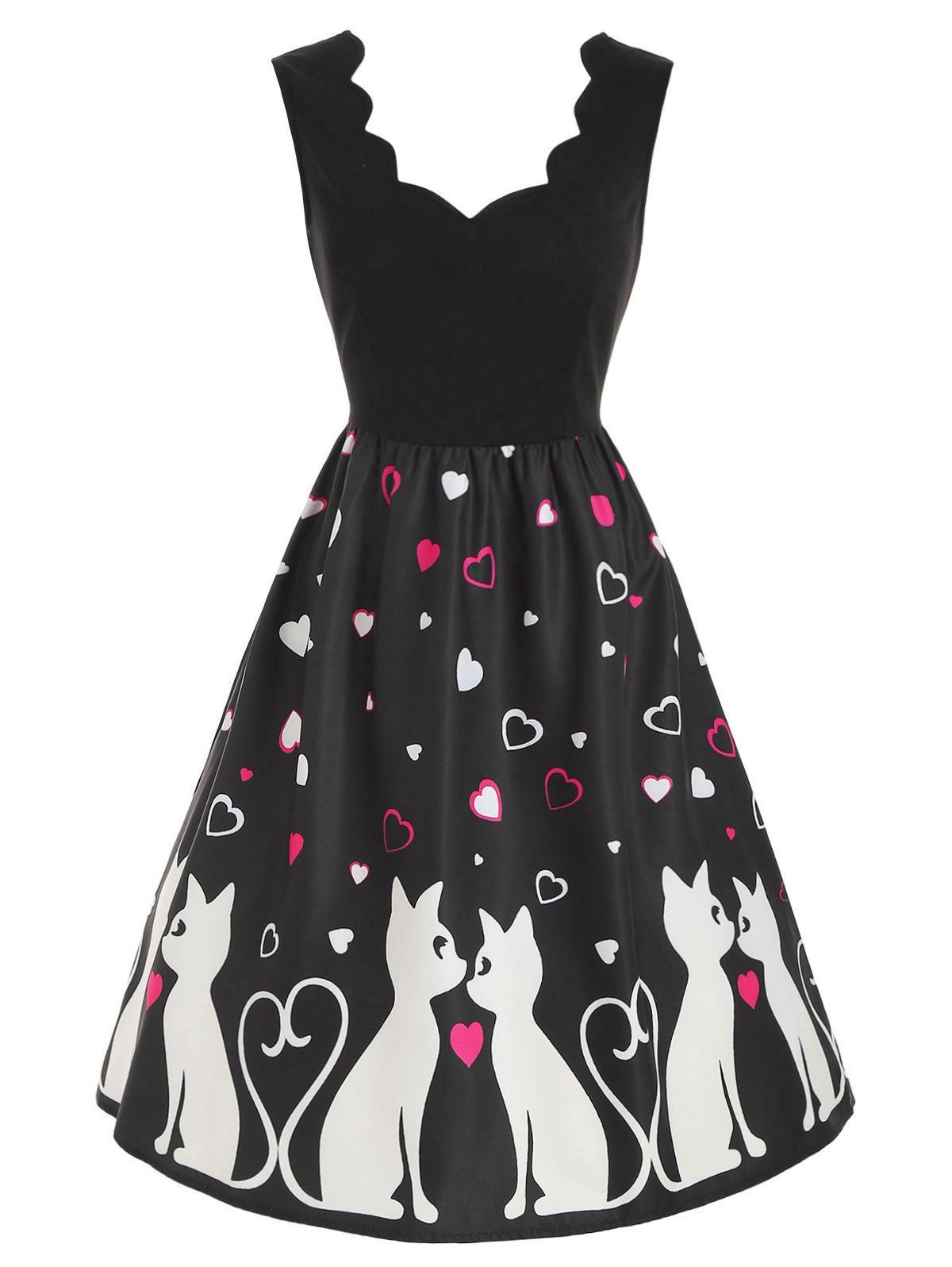 

Valentine Cat Heart Sleeveless Dress, Black