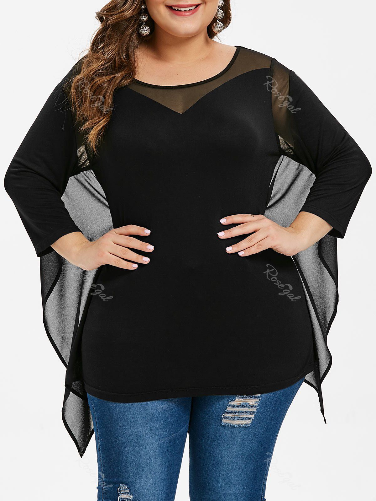 

Plus Size Mesh Insert T-shirt, Black