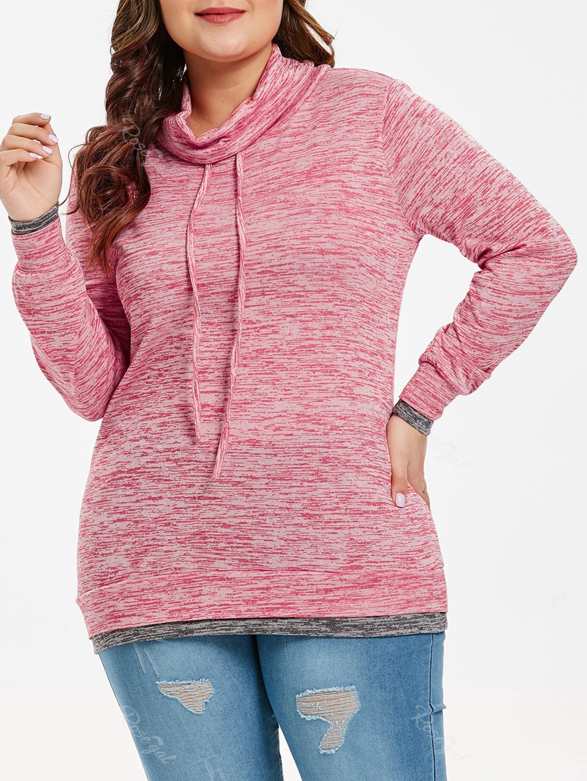 

Mock Neck Space Dye Plus Size T-shirt, Deep pink