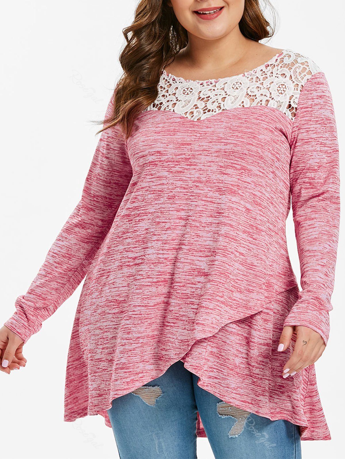 

Plus Size Front Slit Space Dye T-shirt, Hot pink
