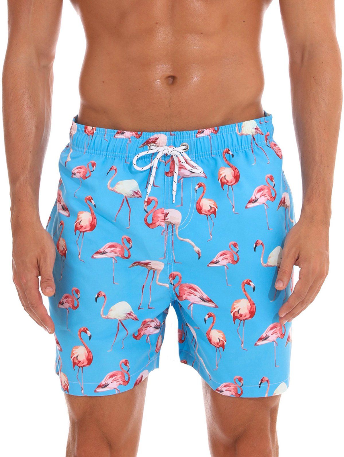 

Back Pocket Flamingo Print Beach Shorts, Multi-b