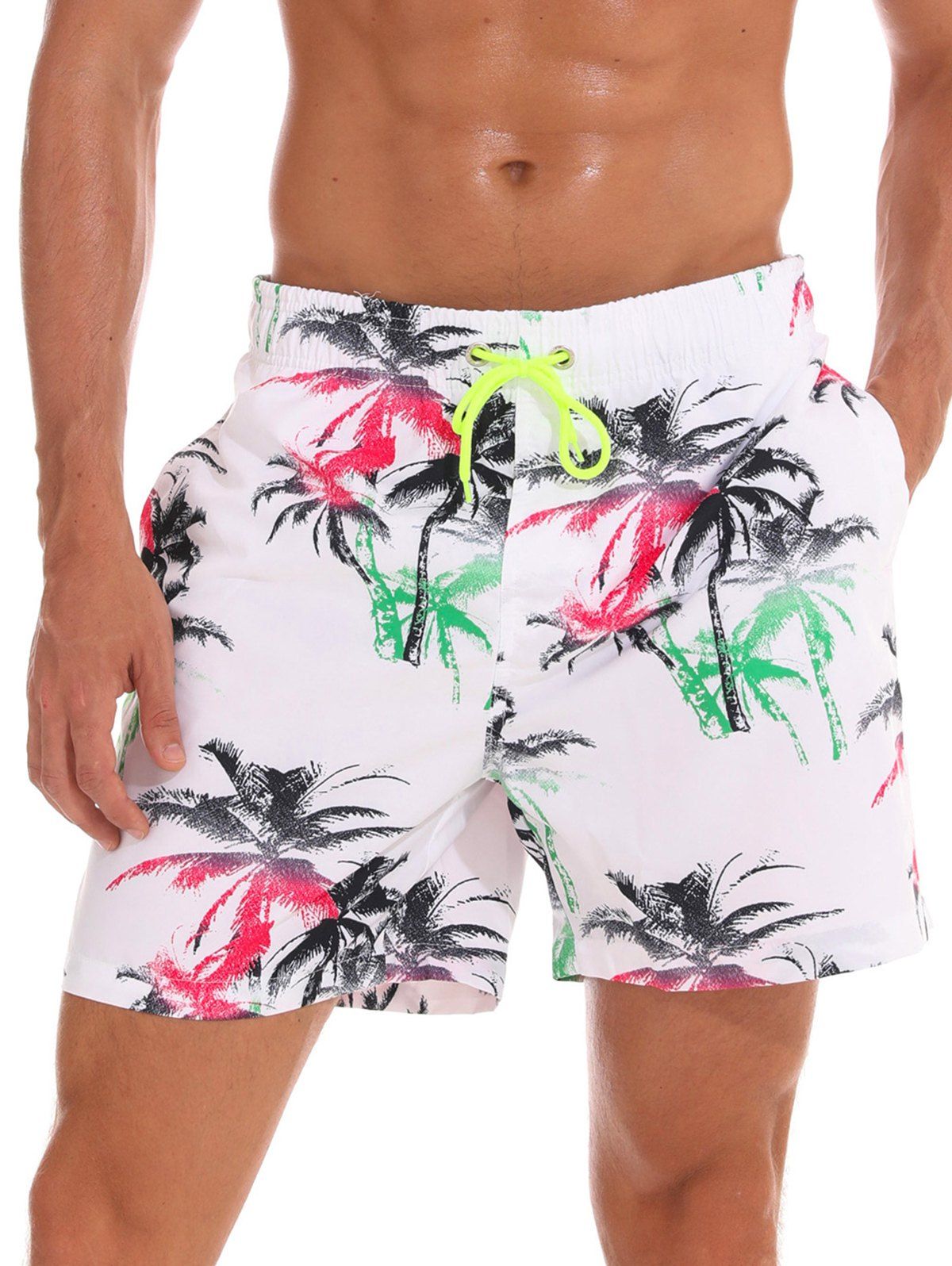 

Palm Tree Print Drawstring Beach Shorts, Multi-l