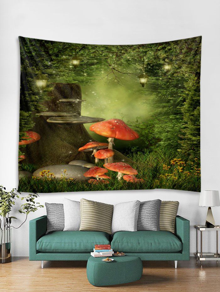 [34 OFF] Forest Mushroom Print Tapestry Wall Hanging Art Decoration
