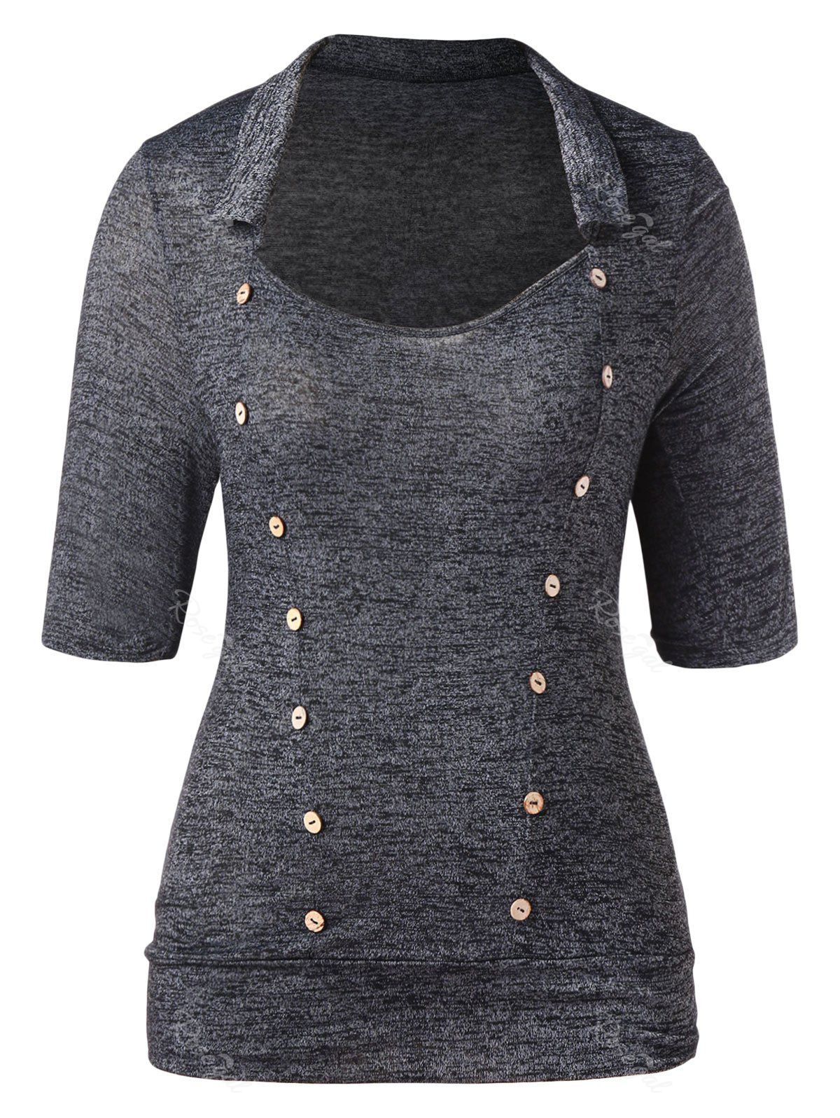 

Plus Size Half Sleeve Double Breasted T-shirt, Carbon gray