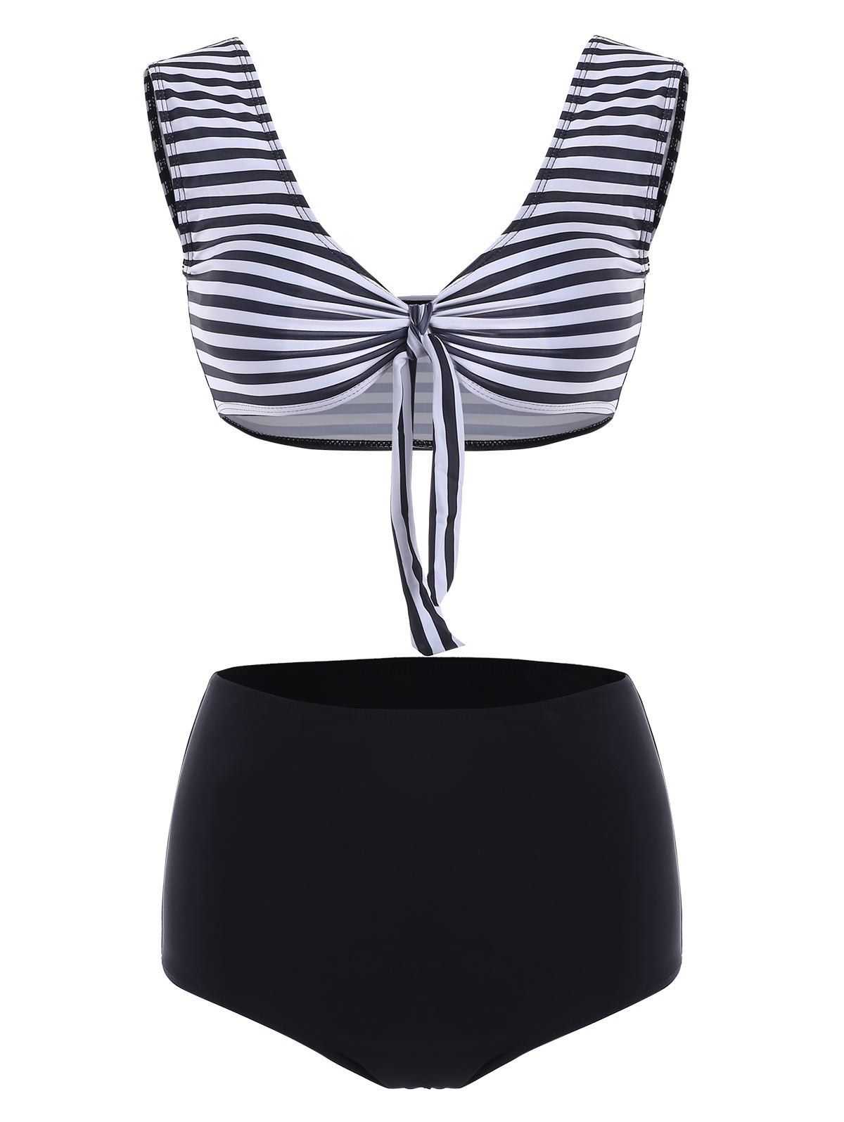 

Striped Knot High Rise Bikini Set, Black
