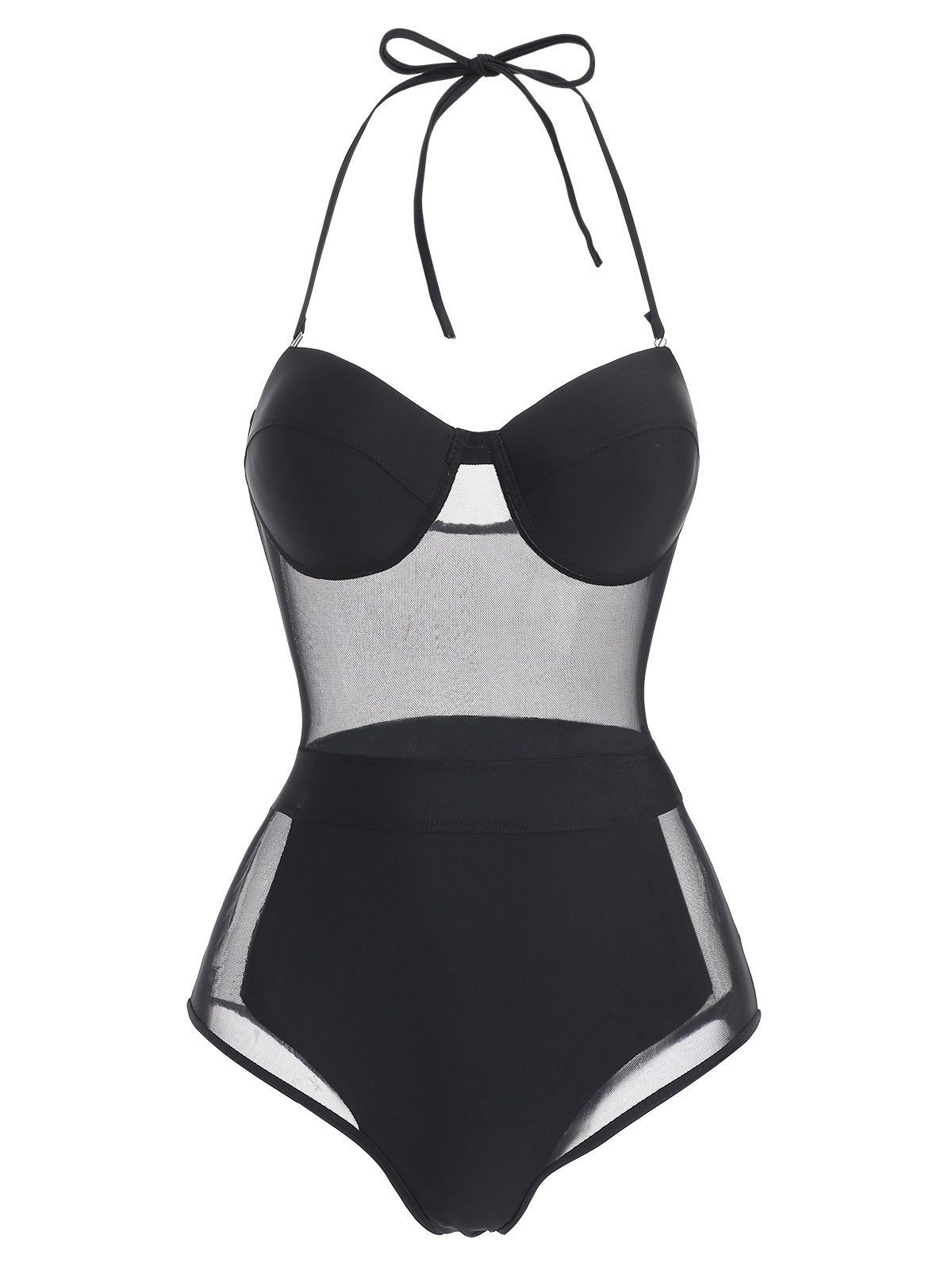 

Underwire Mesh Panel Swimwear, Black
