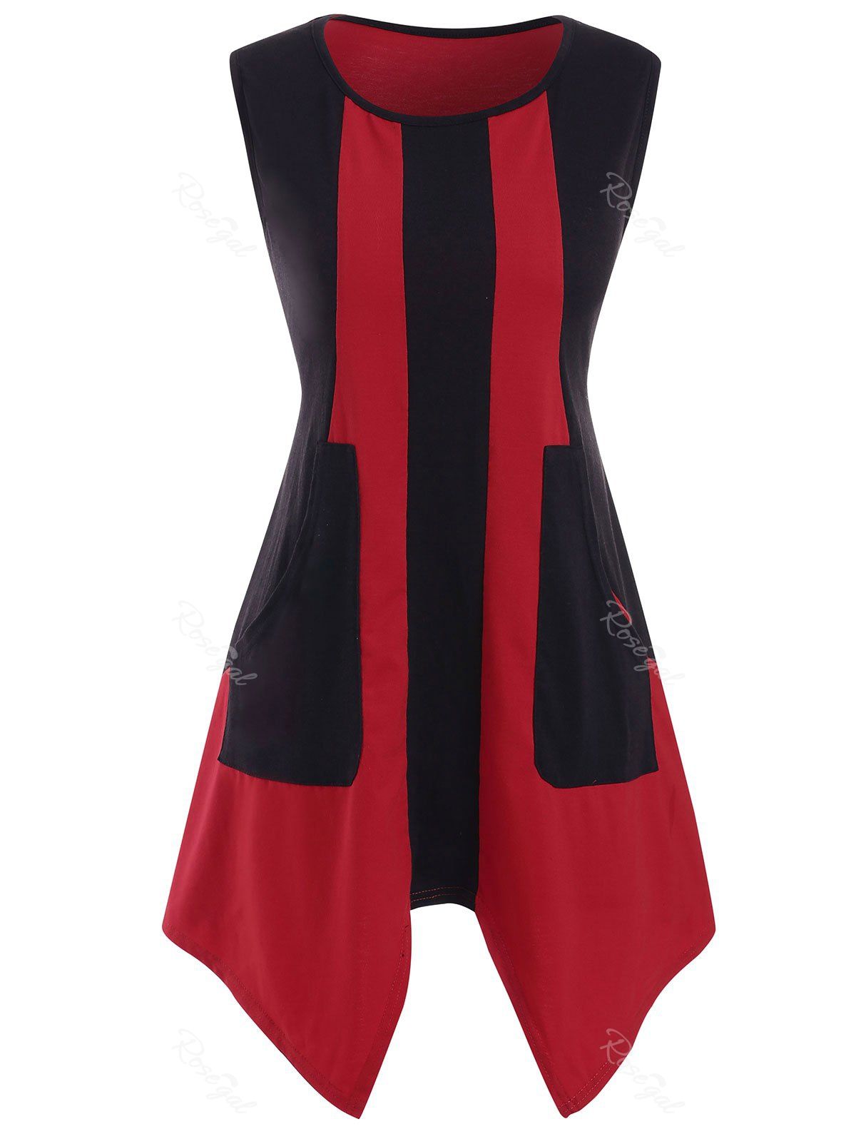 

Plus Size Pockets Two Tone Tank Top, Red wine