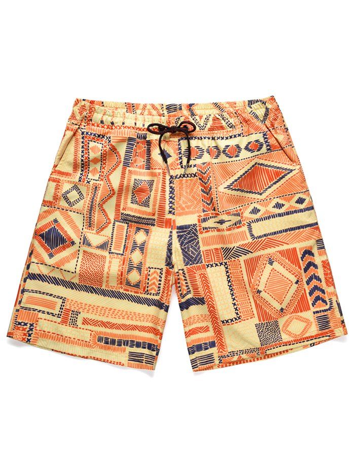 

Low Waist Geometric Print Beach Shorts, Orange
