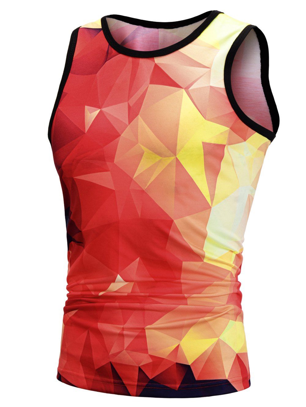 

Contrast Geometric Print Fitted Tank Top, Red