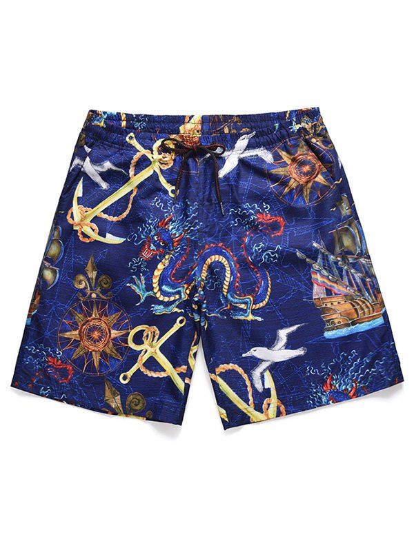 

Low Waist Printed Beach Shorts, Blue