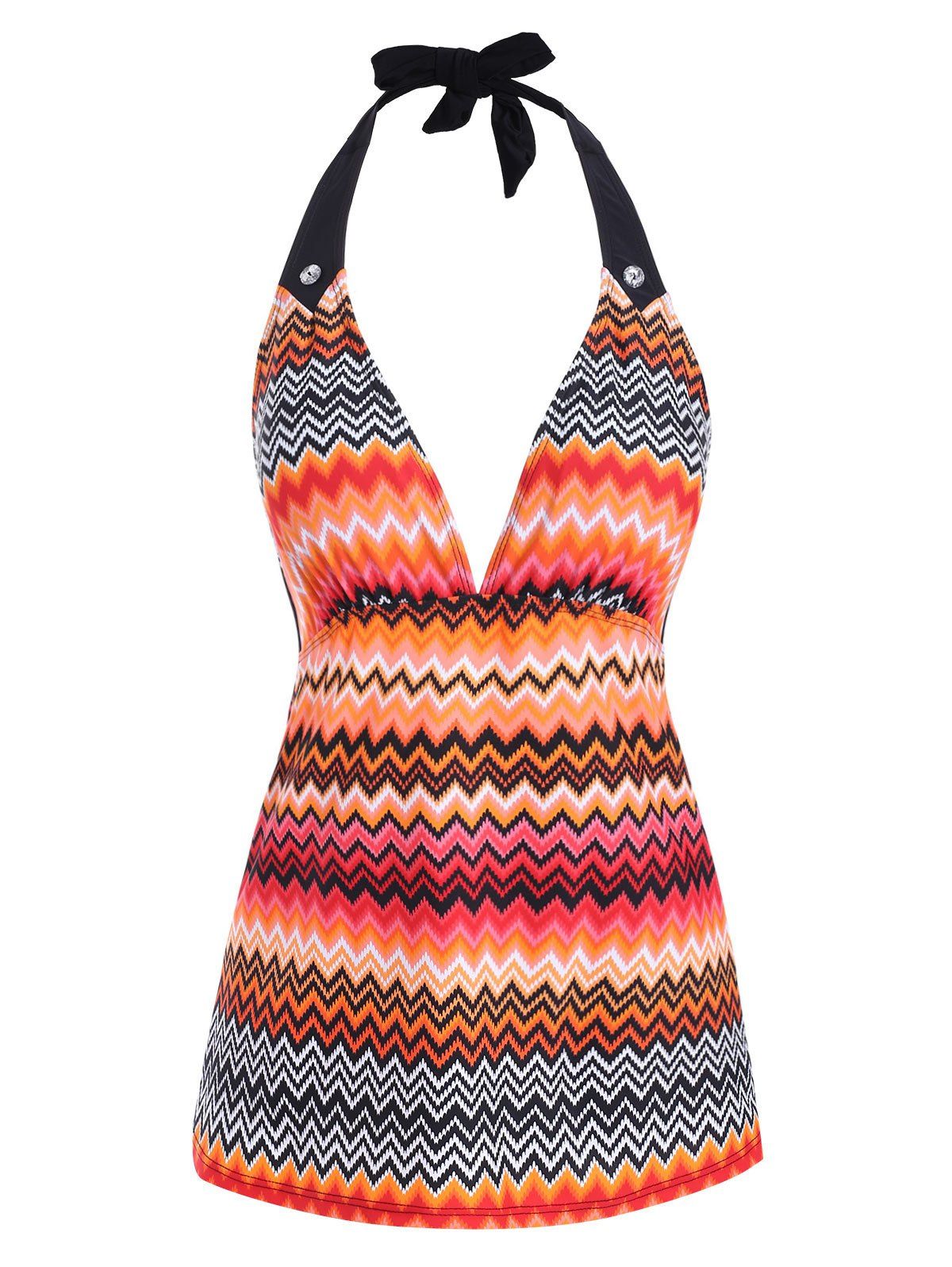 

Halter Neck Zigzag Print Swim Top, Multi
