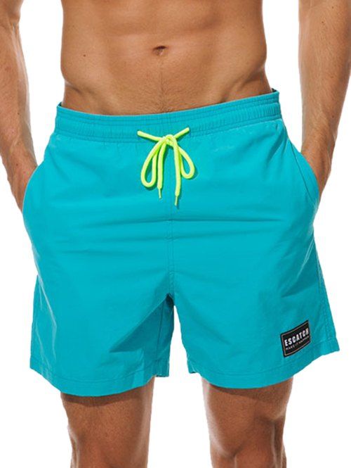 

Letter Patched Drawstring Beach Shorts, Deep sky blue