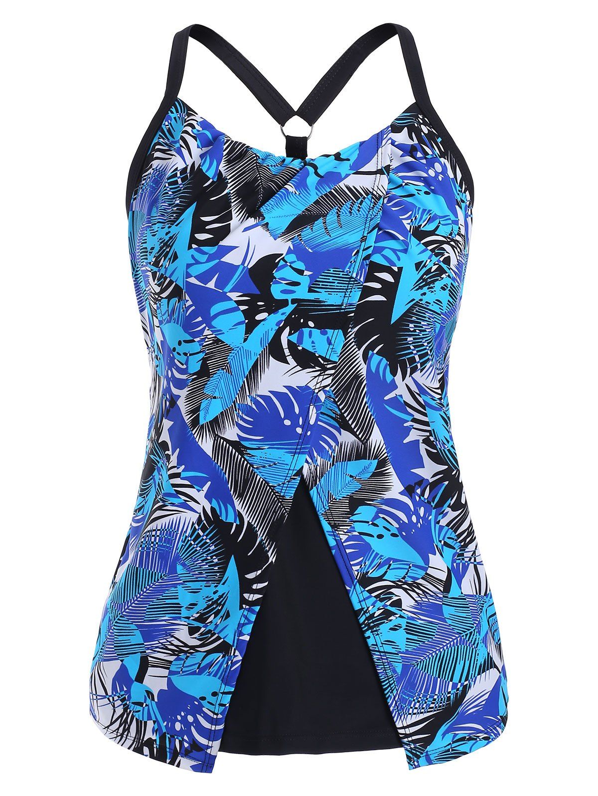 

Leaf Print Overlap Swim Top, Multi