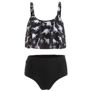 

Dinosaur Print Ruched High Waist Bikini Set, Black