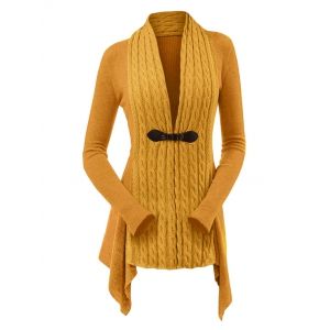

Cable Knit Asymmetrical Long Cardigan, Sandy brown