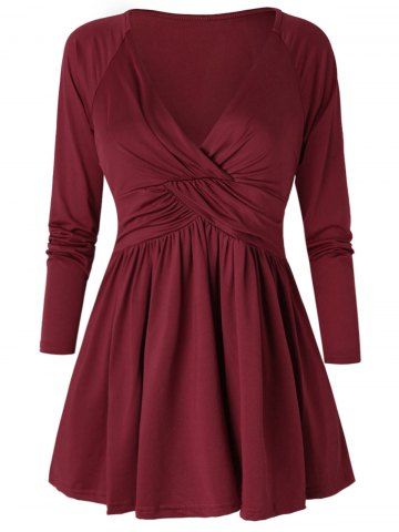 

Long Sleeve Low Cut V Neck T-shirt, Red wine