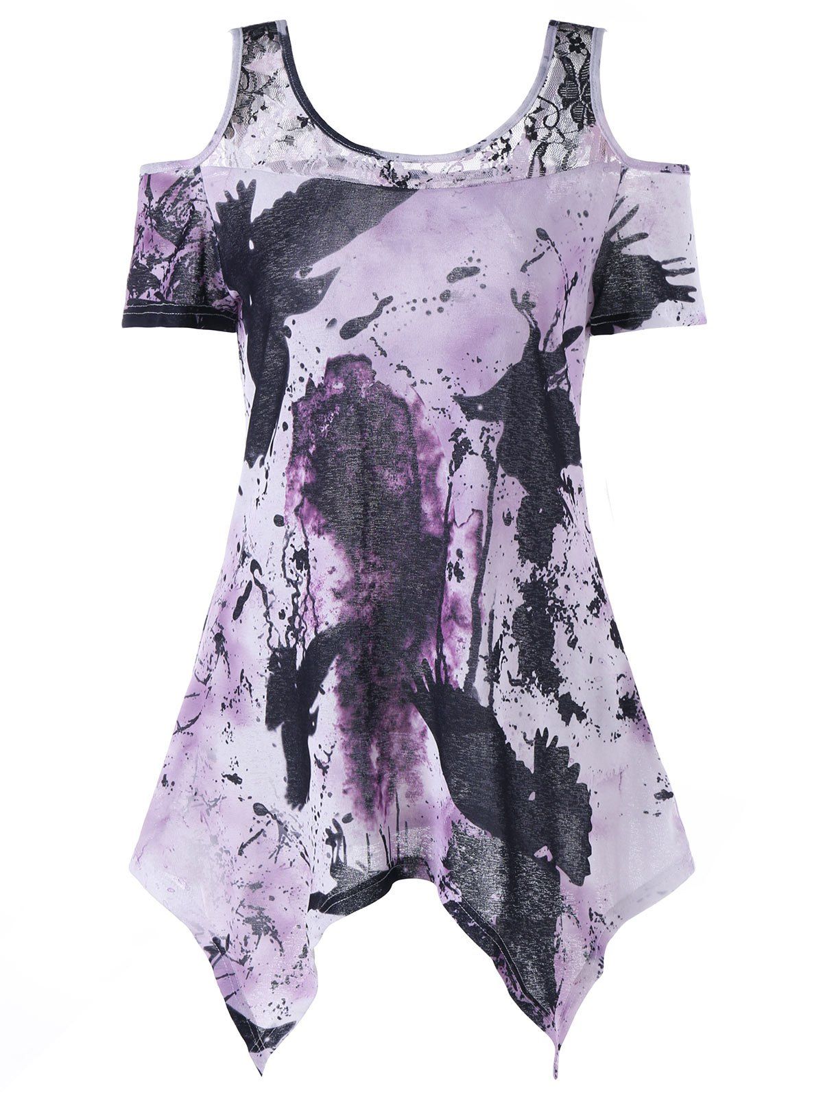 

Handkerchief Tie Dye Cold Shoulder T-shirt, Light purple
