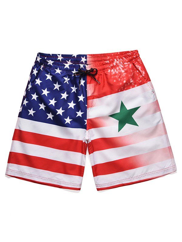

Low Waist American Flag Print Beach Shorts, Red