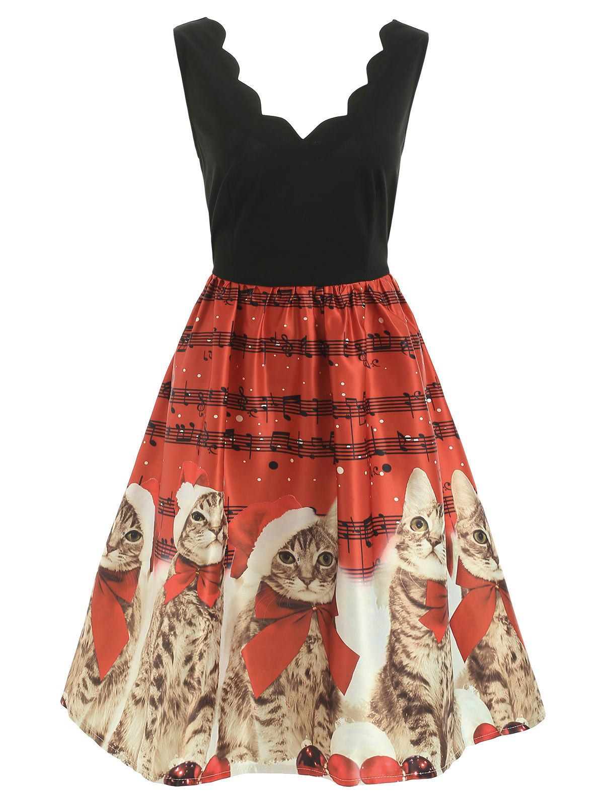 Robe Chat De Noel Et Note De Musique Imprimes En Red Rosegal Com France