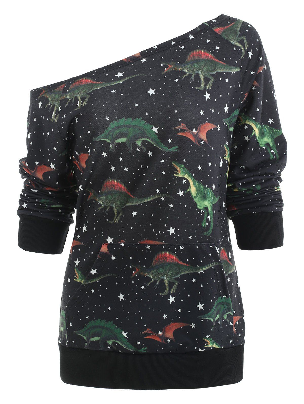 

Dinosaur Print Raglan Sleeve Sweatshirt, Black