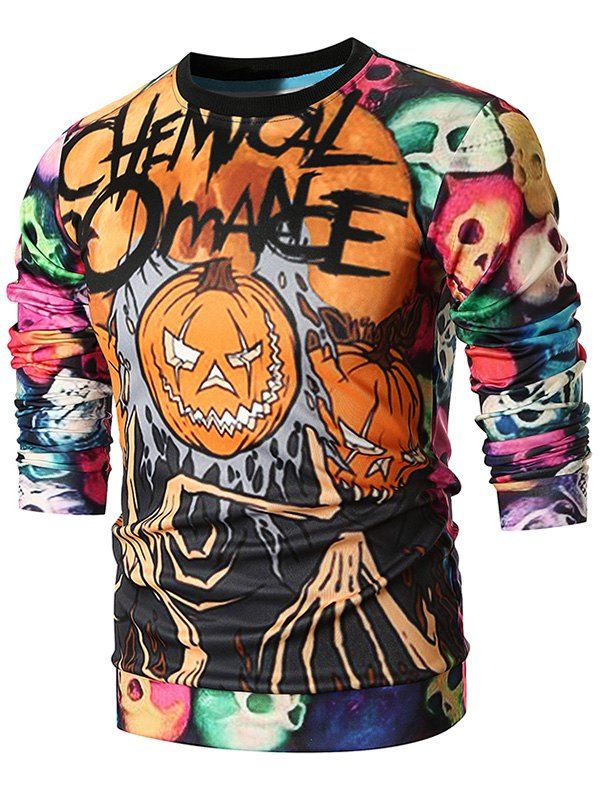 

Halloween Pumpkin Skulls Print Casual Sweatshirt, Black