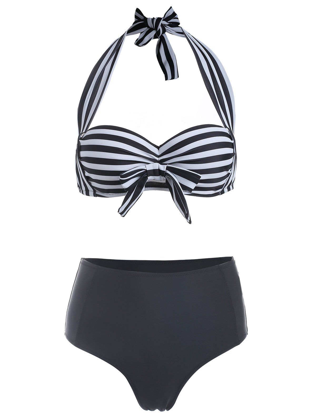 

Halter Striped Bowknot Bikini Set, White