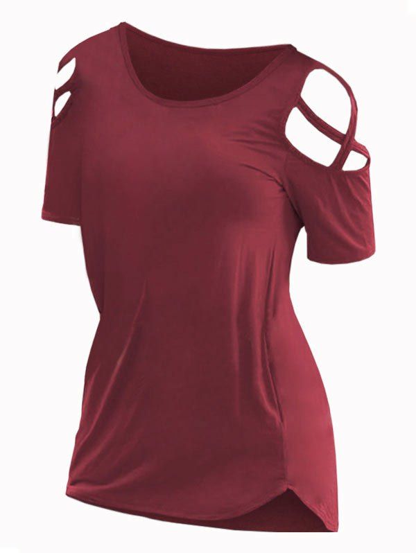 

Criss Cross Round Neck Tee, Red