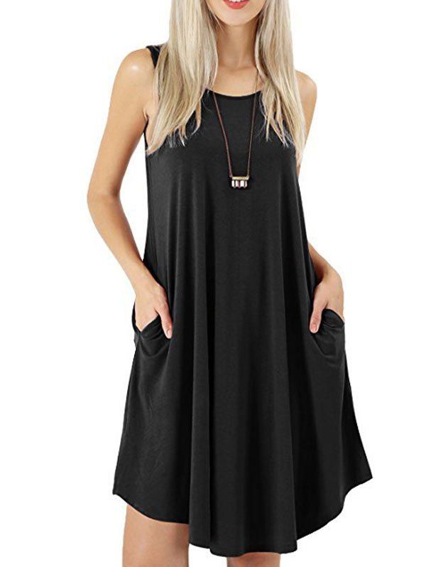 

Sleeveless Round Neck Swing Dress, Black