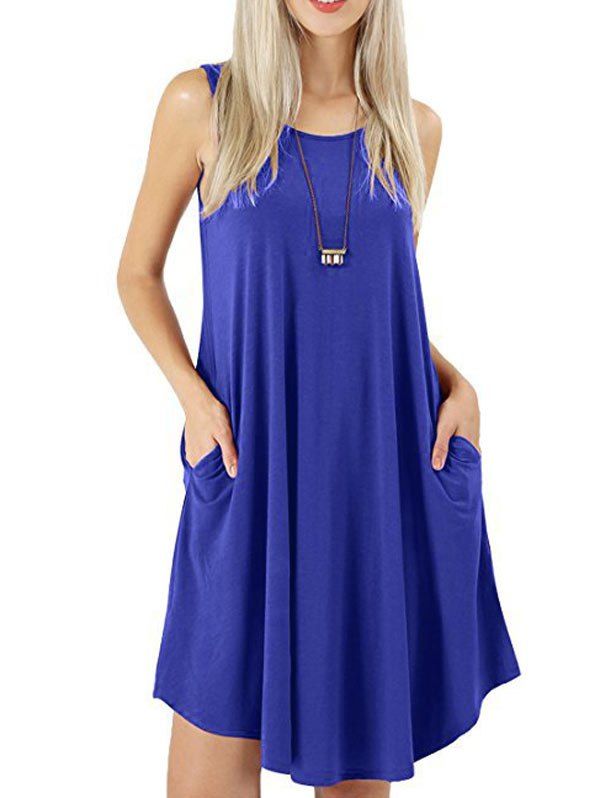 

Sleeveless Round Neck Swing Dress, Blue