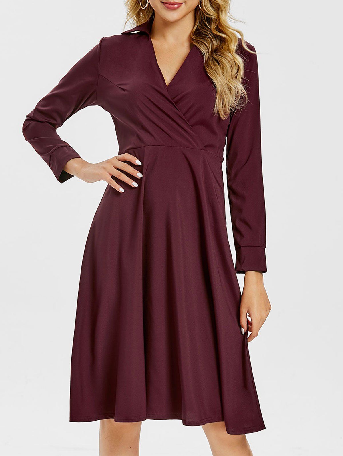 

Surplice A Line Shirt Dress, Maroon