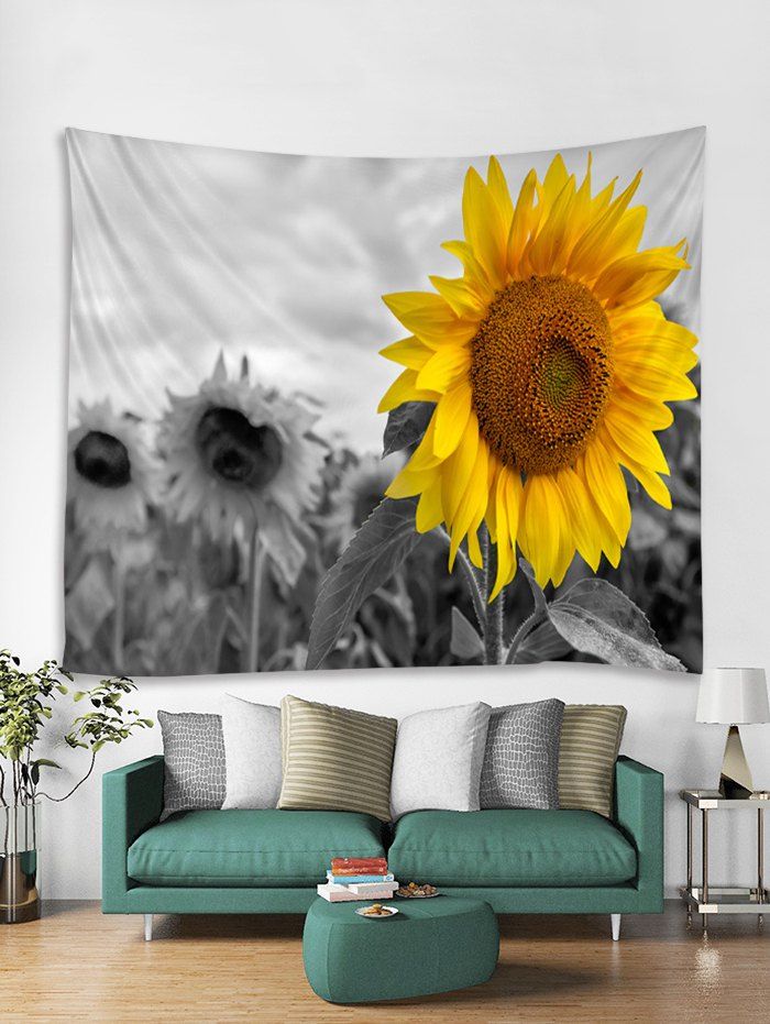 

Sunflower Print Tapestry Wall Hanging Decoration, Gray cloud