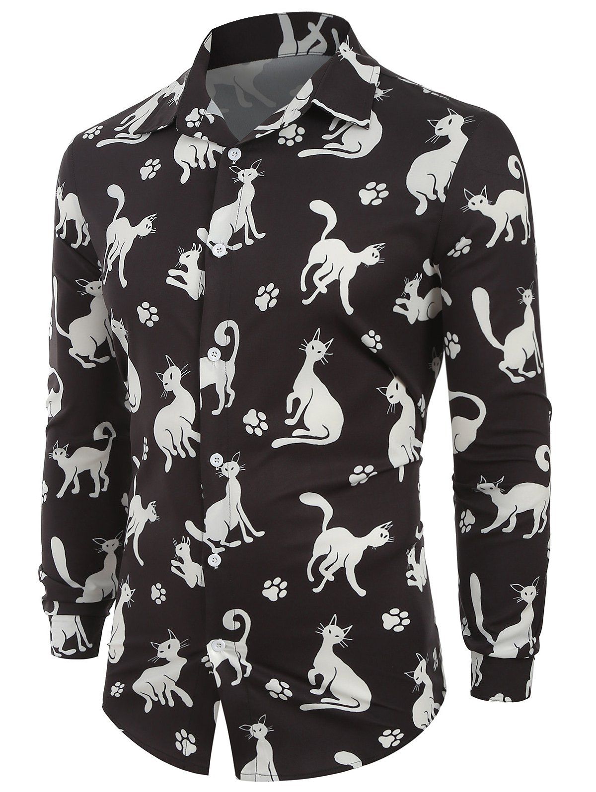 Long Sleeves Cat Pattern Print Casual Shirt