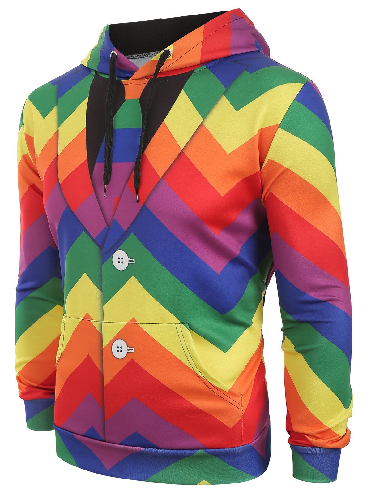 

Faux Shirt Geometric Print Hoodie, Multi