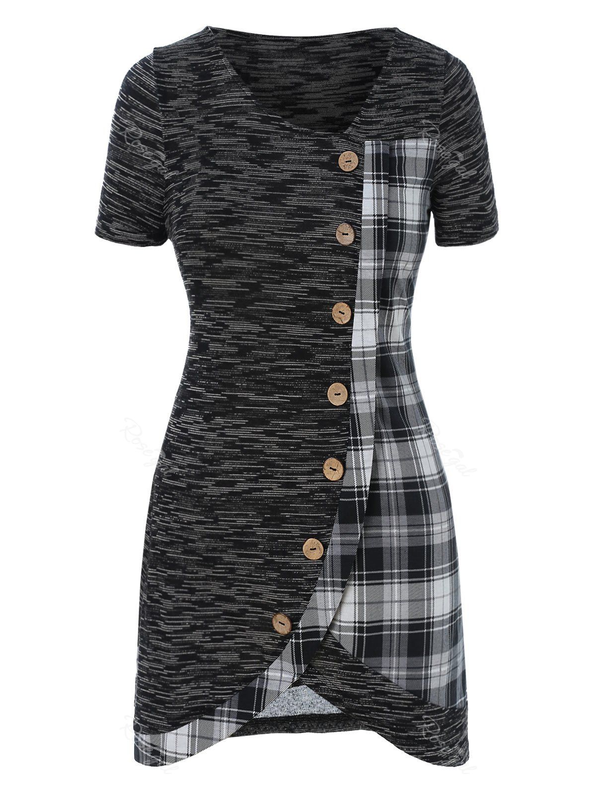 

Plus Size Slit Plaid Panel T Shirt, Dark slate grey
