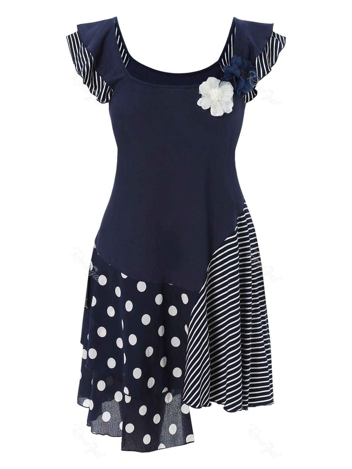 

Plus Size Striped Tunic T Shirt, Midnight blue