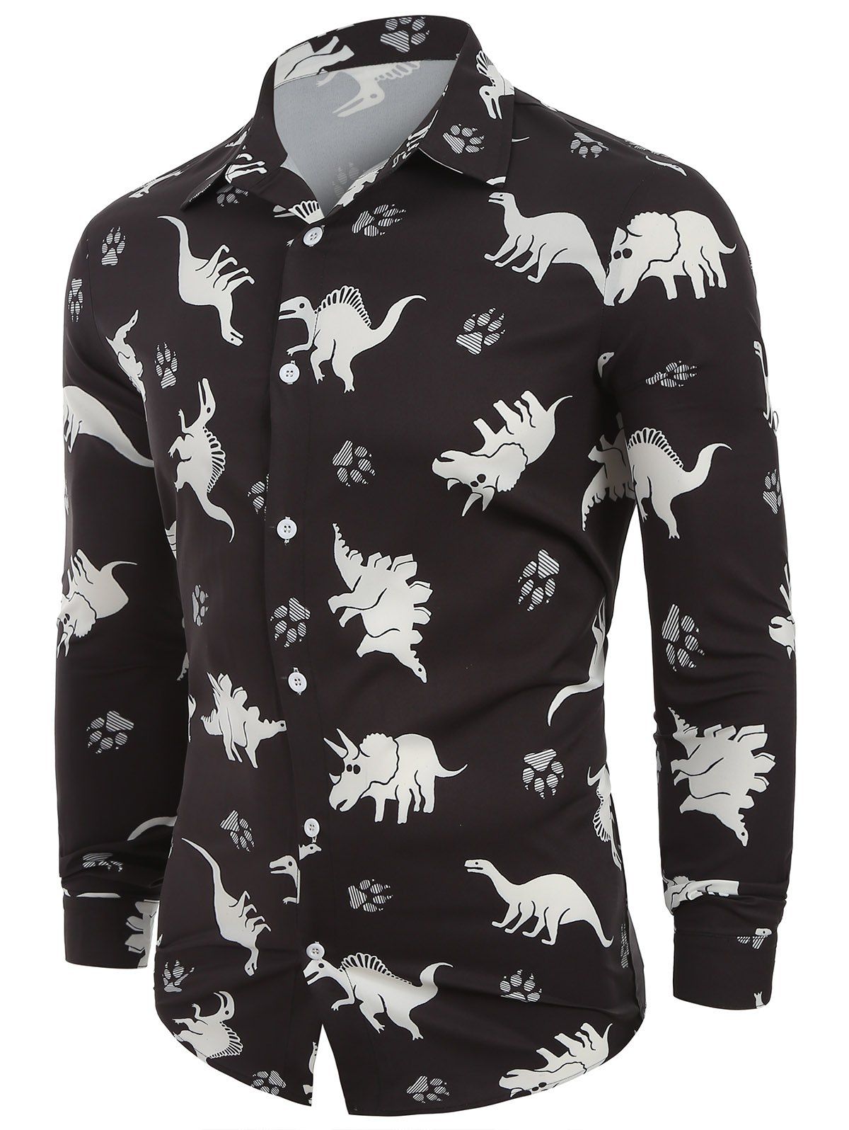 

Animals Print Button Up Long Sleeves Casual Shirt, Black