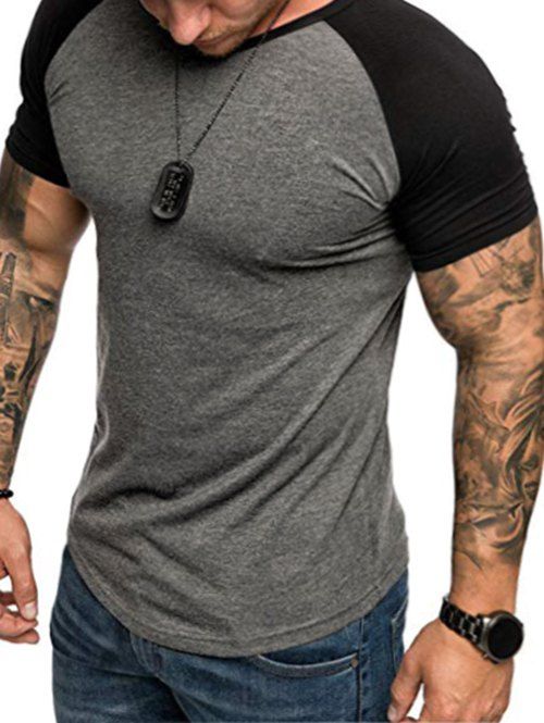 

Round Neck Color Block Panel Short Sleeves T-shirt, Gray