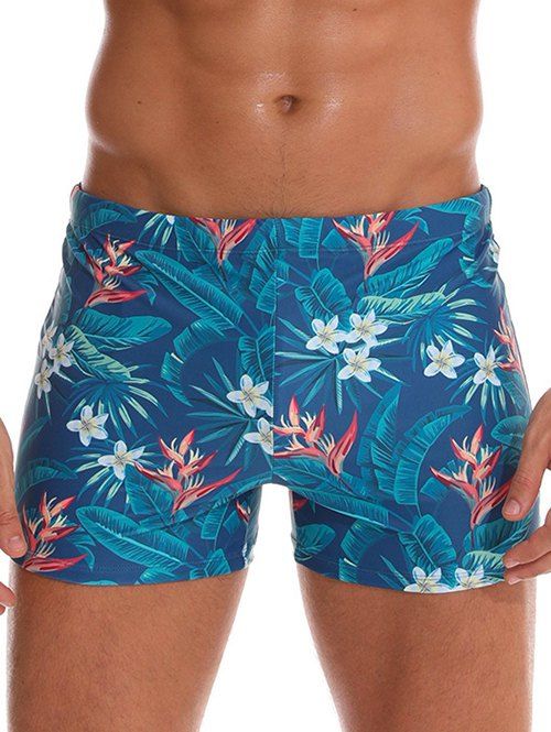 

Tropical Print Drawstring Swimming Trunks, Multi-t