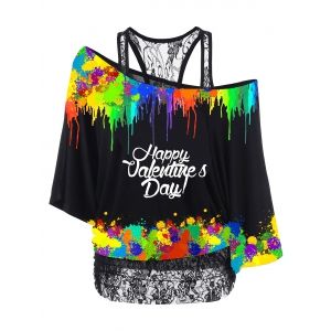 

Paints Splatter Lace Panel Couple Tee, Black