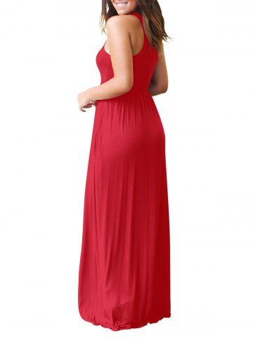 

High Waist Round Neck Dress, Red