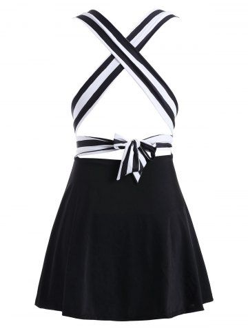 

Plunging Neck Plus Size Striped One Piece Swimsuit, Black