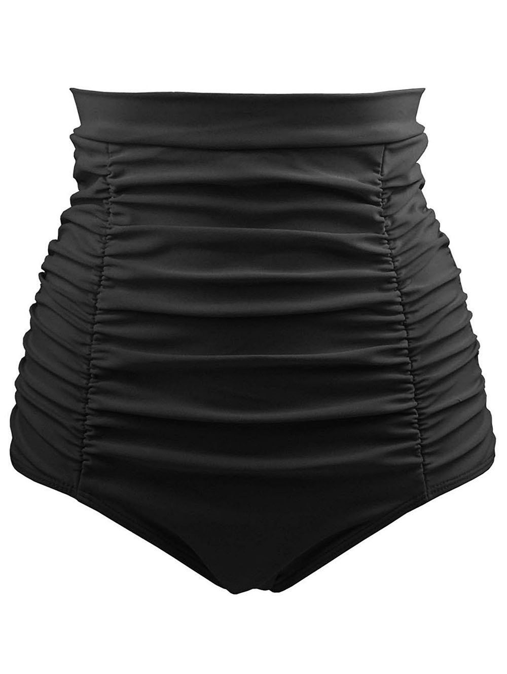 

High Waist Plus Size Ruched Swim Briefs, Black