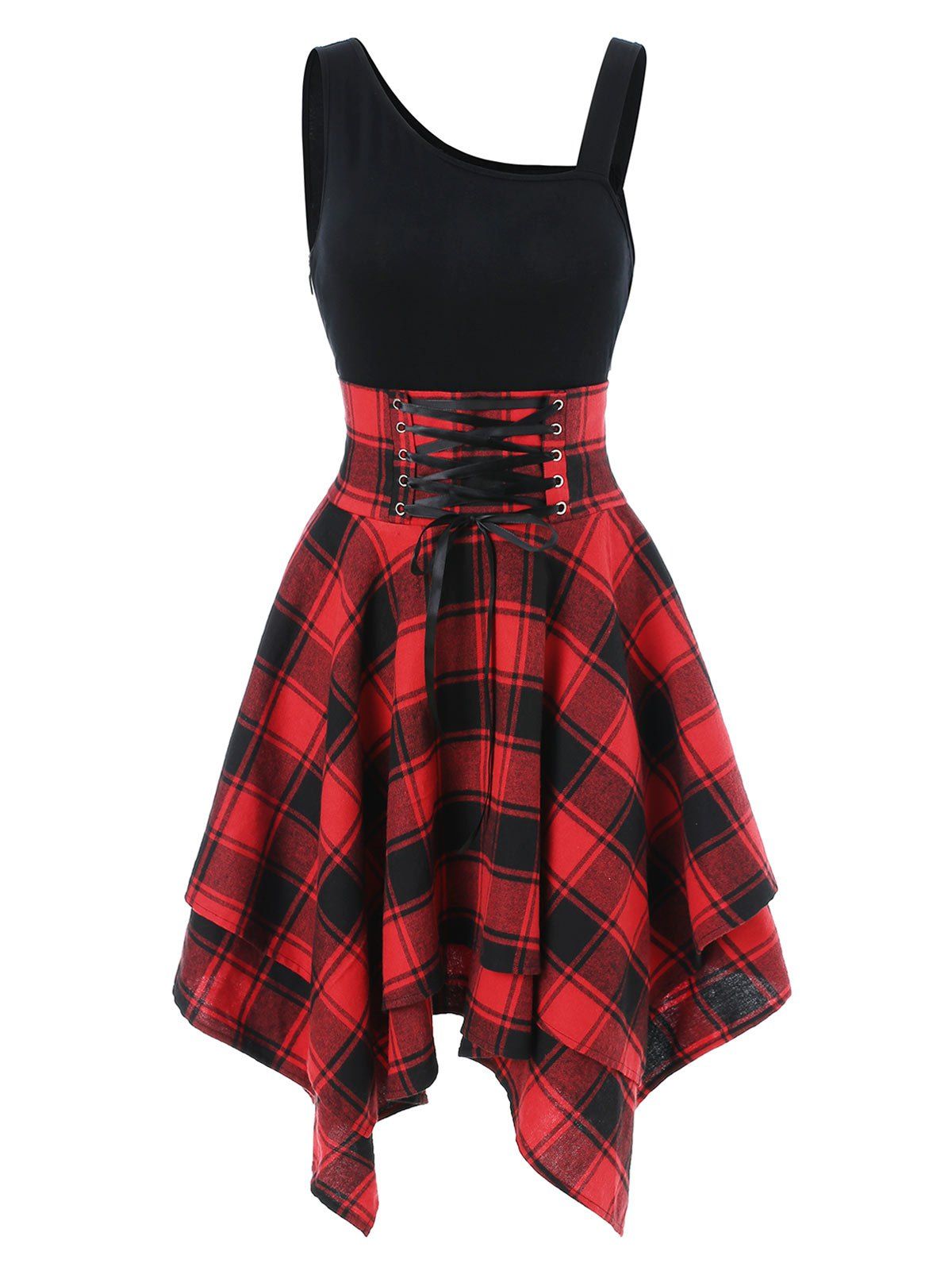 

Asymmetrical High Waist Dress, Lava red