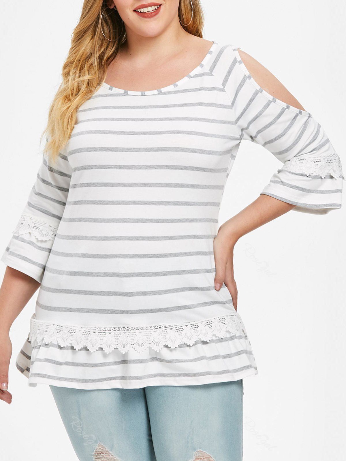 

Applique Plus Size Striped T-shirt, White