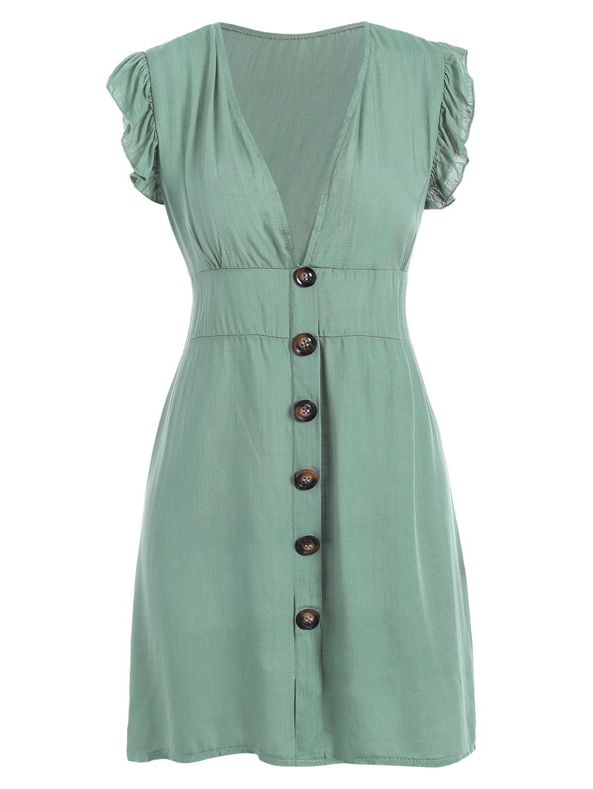 

Plunging Neckline Buttons Mini Dress, Pale blue lily