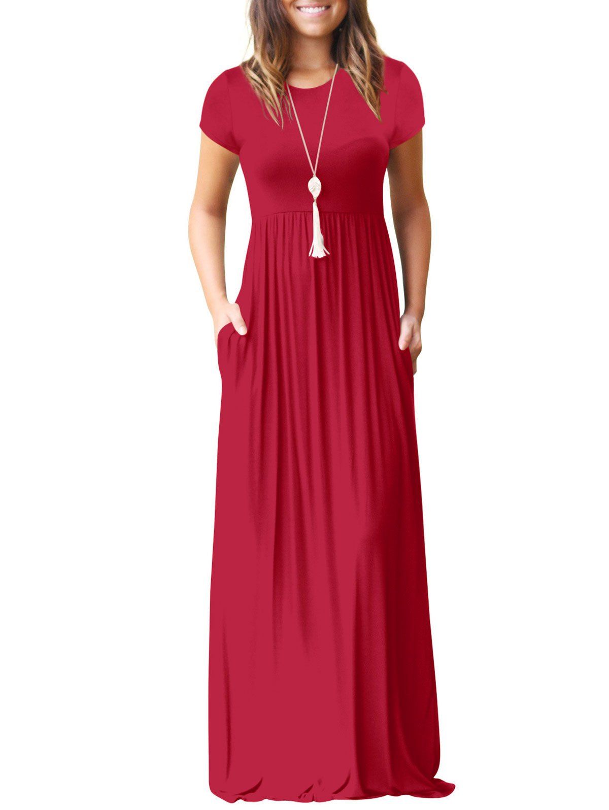 

Short Sleeve Front Pocket Dress, Red