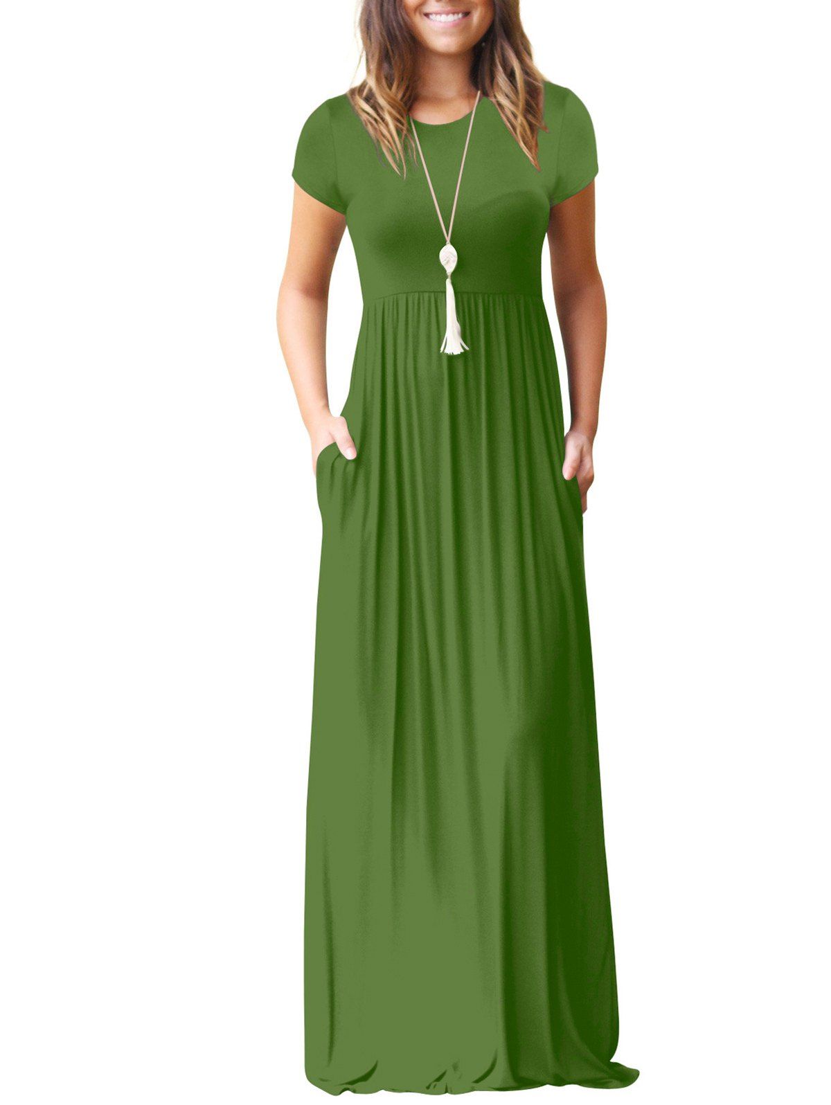 

Short Sleeve Front Pocket Dress, Army green