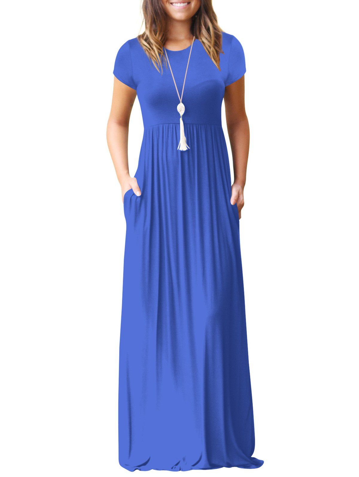 

Short Sleeve Front Pocket Dress, Blue