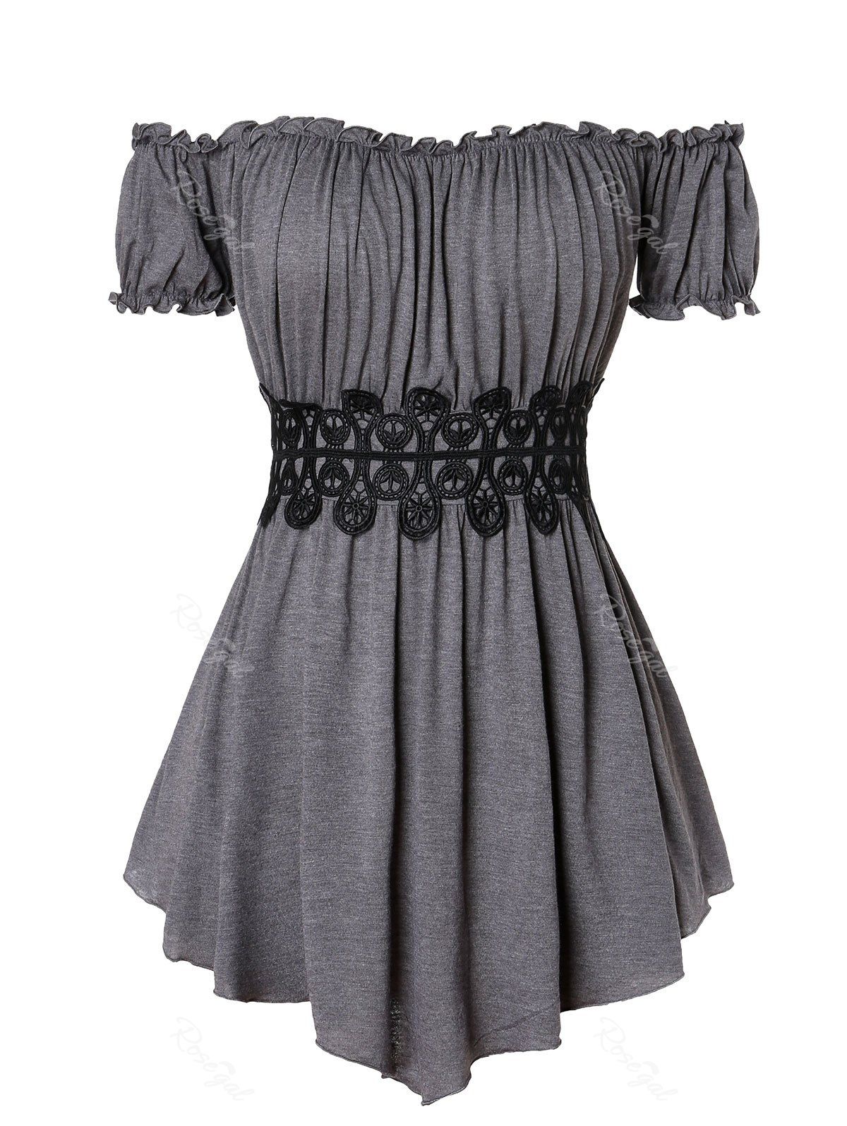 

Plus Size Off The Shoulder Pleated T Shirt, Dark gray